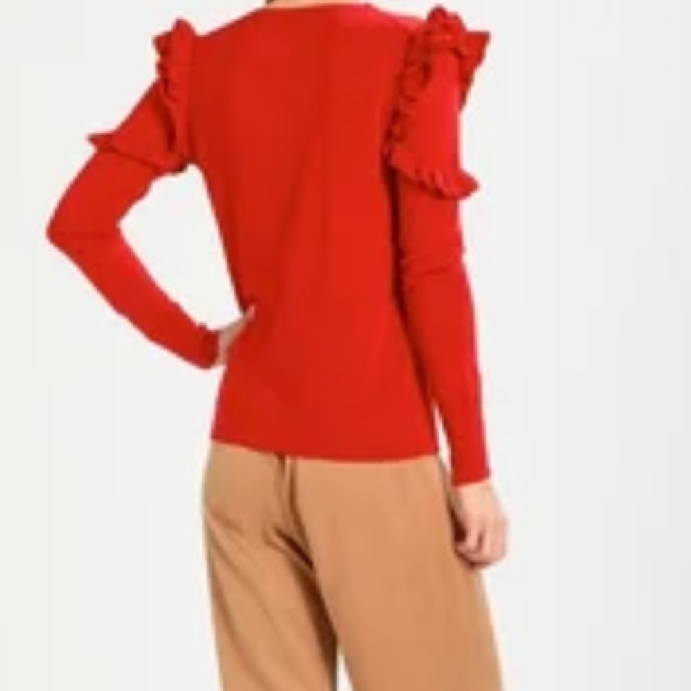 Merino Wool Ruffle Trim Sweater - Picture 3 of 9